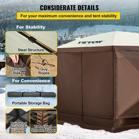 VEVOR Pop - up Camping Gazebo Camping Canopy Shelter 6 Sided 10' x 10' Sun Shade - RnR Galore