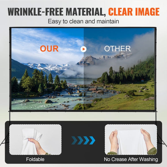 VEVOR Projector Screen with Stand, 150 inch 16:9 4K 1080 HD Outdoor Movie Screen with Stand, Wrinkle - Free Projection Screen with Tripods and Carry Bag, for Home Theater Cinema Backyard Movie Night - RnR Galore