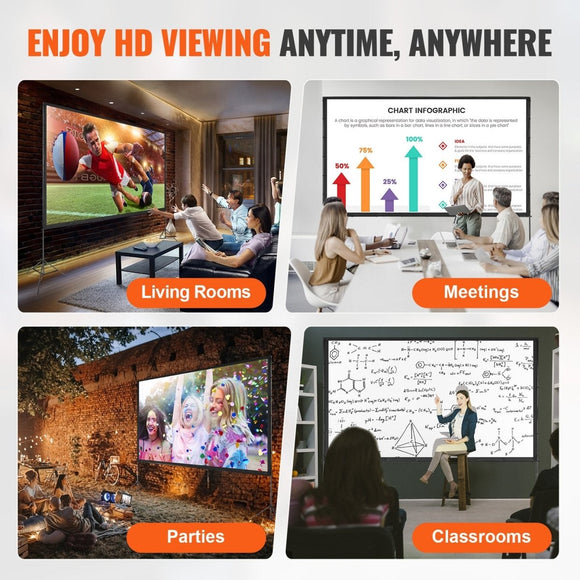 VEVOR Projector Screen with Stand, 150 inch 16:9 4K 1080 HD Outdoor Movie Screen with Stand, Wrinkle - Free Projection Screen with Tripods and Carry Bag, for Home Theater Cinema Backyard Movie Night - RnR Galore
