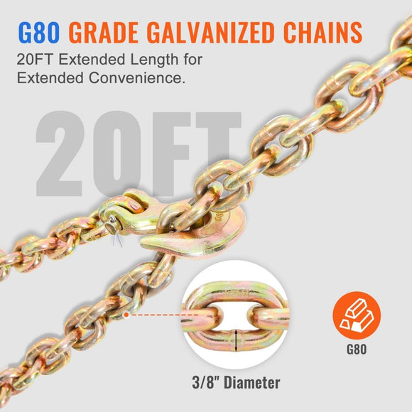VEVOR Ratchet Chain Binder 3/8" - 1/2" Load Binders 12000 lbs w/ G80 Chains 4 Pcs - RnR Galore