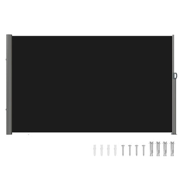 VEVOR Retractable Side Awning, 160X300cm Aluminum Outdoor Privacy Screen, 280g Polyester Water - proof Retractable Patio Screen, UV 30+ Room Divider Wind Screen for Patio, Backyard, Balcony, Black - RnR Galore