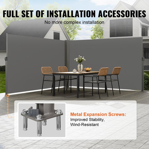 VEVOR Retractable Side Awning, 180X600cm Aluminum Outdoor Privacy Screen, 280g Polyester Water - proof Retractable Patio Screen, UV 30+ Room Divider Wind Screen for Patio, Backyard, Balcony, Gray - RnR Galore