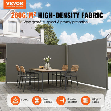 VEVOR Retractable Side Awning, 180X600cm Aluminum Outdoor Privacy Screen, 280g Polyester Water - proof Retractable Patio Screen, UV 30+ Room Divider Wind Screen for Patio, Backyard, Balcony, Gray - RnR Galore