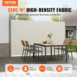 VEVOR Retractable Side Awning,160X300cm Aluminum Outdoor Privacy Screen, 280g Polyester Water - proof Retractable Patio Screen, UV 30+ Room Divider Wind Screen for Patio, Backyard, Balcony, Beige - RnR Galore