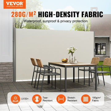 VEVOR Retractable Side Awning,160X300cm Aluminum Outdoor Privacy Screen, 280g Polyester Water - proof Retractable Patio Screen, UV 30+ Room Divider Wind Screen for Patio, Backyard, Balcony, Beige - RnR Galore