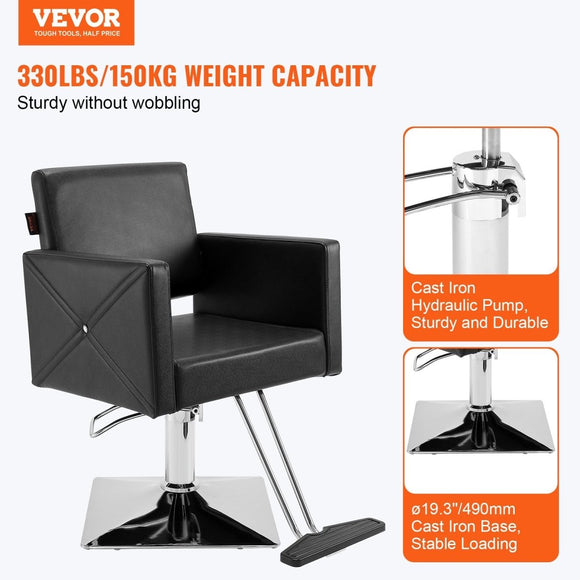 VEVOR Salon Chair, Barber Chair for Hair Stylist, Styling Chair with Heavy Duty Hydraulic Pump, Swivel Hair Salon Chair with Footrest for Beauty Spa Shampoo, Max Load Weight 330 lbs, Black - RnR Galore