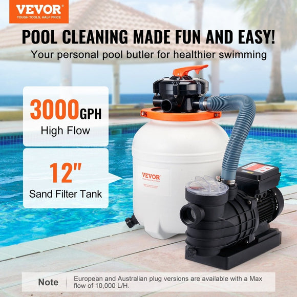 VEVOR Sand Filter Above Ground with 285W Pool Pump 10,000 L/H Flow 6 - Way Valve - RnR Galore
