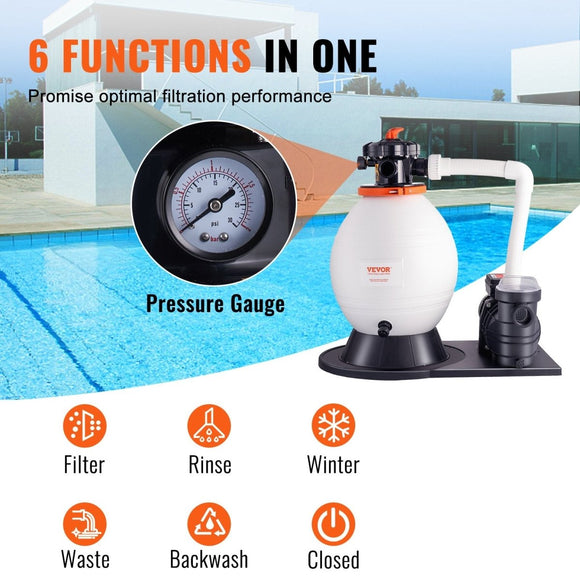 VEVOR Sand Filter Above Ground with 850W Pool Pump 18,000 L/H Flow 6 - Way Valve - RnR Galore