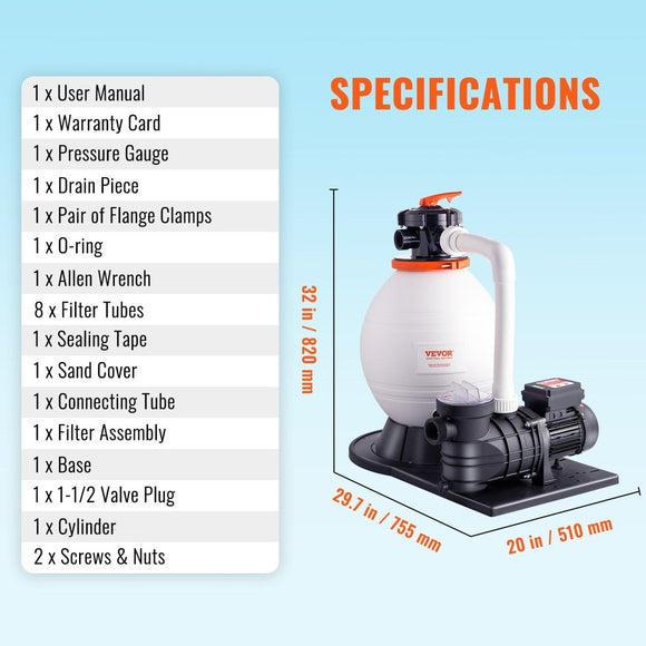 VEVOR Sand Filter Above Ground with 850W Pool Pump 18,000 L/H Flow 6 - Way Valve - RnR Galore