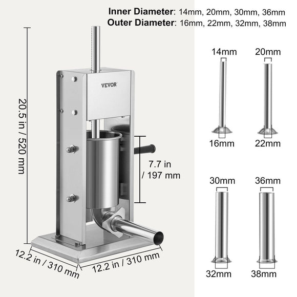 VEVOR Sausage Stuffer 5LBS/3L Capacity Homemade Sausage Maker Stainless Steel - RnR Galore