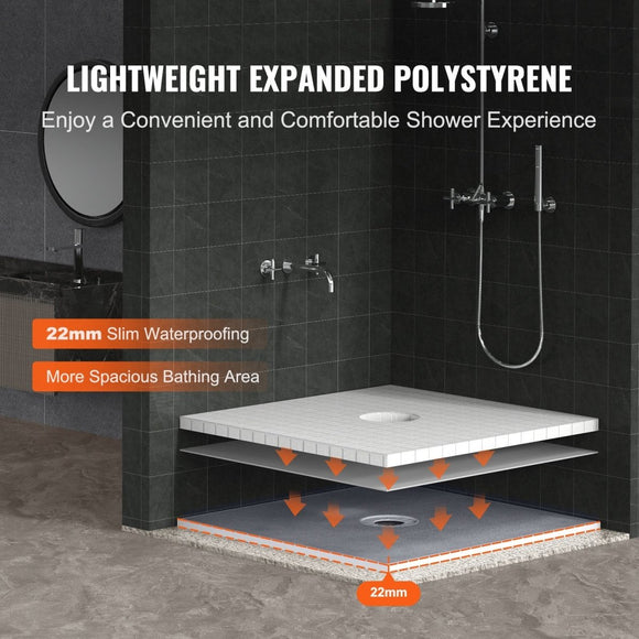 VEVOR Shower Curb Kit, 914x914mm Shower Pan Kit with 160mm Central Drain, Lightweight EPS Shower Installation Kits with 2 Waterproof Cloths, Shower Pan Slope Sticks Fit for Bathroom - RnR Galore