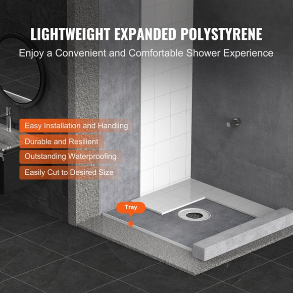 VEVOR Shower Curb Kit, 914x914mm Shower Pan Kit with 160mm Central Drain, Lightweight EPS Shower Installation Kits with 2 Waterproof Cloths, Shower Pan Slope Sticks Fit for Bathroom - RnR Galore