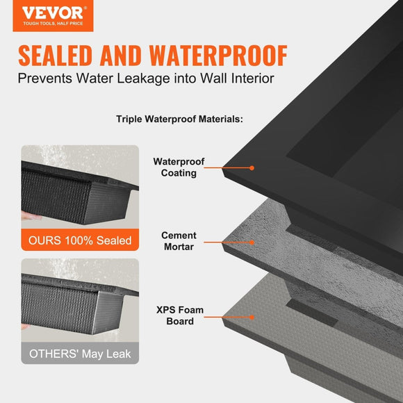 VEVOR Shower Niche Ready for Tile 40.64 x 60.96 cm, 16 x 24 inch Double Shelf Organizer, Square Corners Wall - inserted Niche Recessed, Sealed Protection Modern Soap Storage Niche for Shower Bathroom, Black - RnR Galore