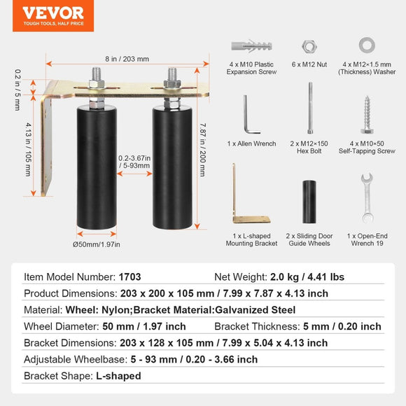 VEVOR Sliding Gate Kit 6” Rolling Hardware with L - Bracket Adjustable for Door - RnR Galore