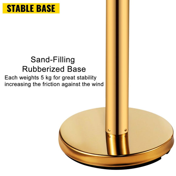 VEVOR Stanchion Post Barriers 6 - Set Line Dividers, Stainless Steel Stanchions with 6.6 Red Retractable Belts, Stanchions with One Sign Frame, 34.6 Queue Safety Stanchions (Gold) - RnR Galore