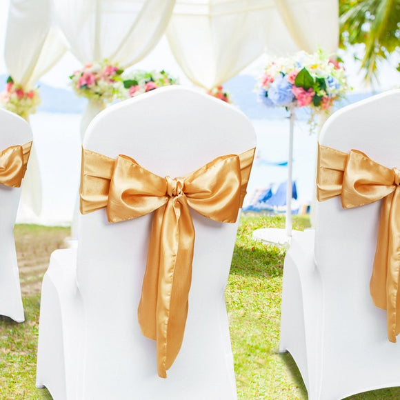 VEVOR Stretch Spandex Chair Sashes Bows, Chair Slipcover and Stretch Chair Sash, Elastic Chair Bands, Fitting Wedding, Holiday, Banquet, Party, Celebration Chair Decoration (50 PCS Gold) - RnR Galore