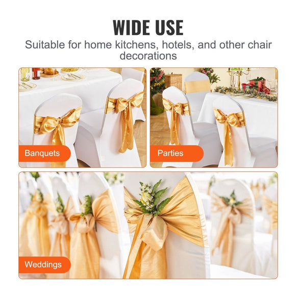 VEVOR Stretch Spandex Chair Sashes Bows, Chair Slipcover and Stretch Chair Sash, Elastic Chair Bands, Fitting Wedding, Holiday, Banquet, Party, Celebration Chair Decoration (50 PCS Gold) - RnR Galore