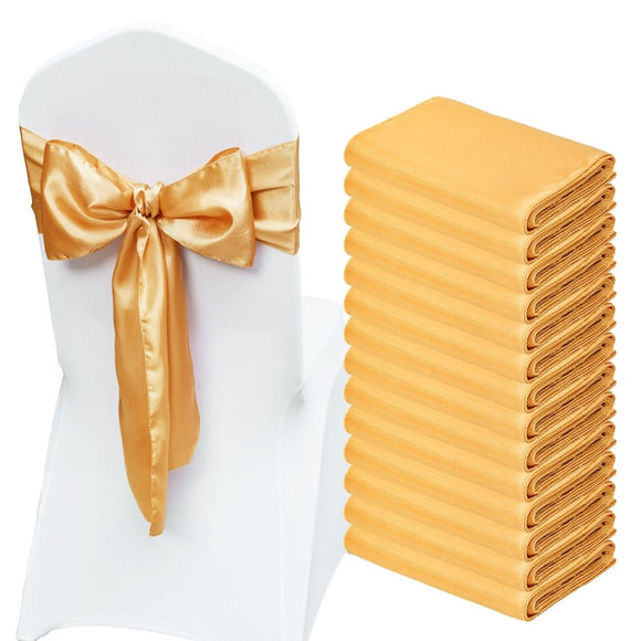 VEVOR Stretch Spandex Chair Sashes Bows, Chair Slipcover and Stretch Chair Sash, Elastic Chair Bands, Fitting Wedding, Holiday, Banquet, Party, Celebration Chair Decoration (50 PCS Gold) - RnR Galore
