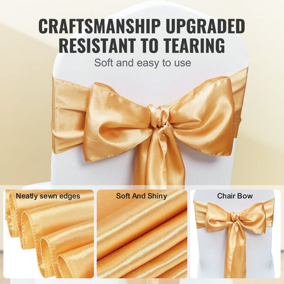 VEVOR Stretch Spandex Chair Sashes Bows, Chair Slipcover and Stretch Chair Sash, Elastic Chair Bands, Fitting Wedding, Holiday, Banquet, Party, Celebration Chair Decoration (50 PCS Gold) - RnR Galore