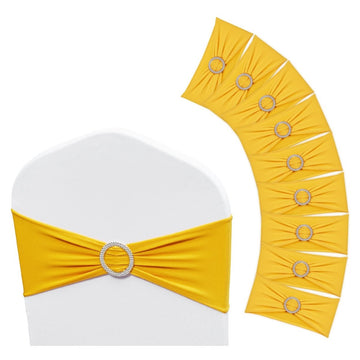 VEVOR Stretch Spandex Chair Sashes, Chair Slipcover and Stretch Chair Sash with Round Buckle, Elastic Chair Bands, Fitting Wedding, Holiday, Banquet, Party Chair Decoration (100 PCS Golden Yellow) - RnR Galore