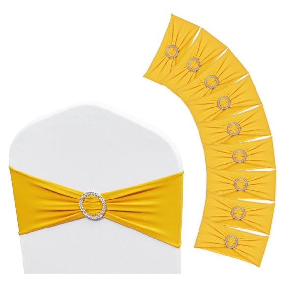 VEVOR Stretch Spandex Chair Sashes, Chair Slipcover and Stretch Chair Sash with Round Buckle, Elastic Chair Bands, Fitting Wedding, Holiday, Banquet, Party Chair Decoration (100 PCS Golden Yellow) - RnR Galore
