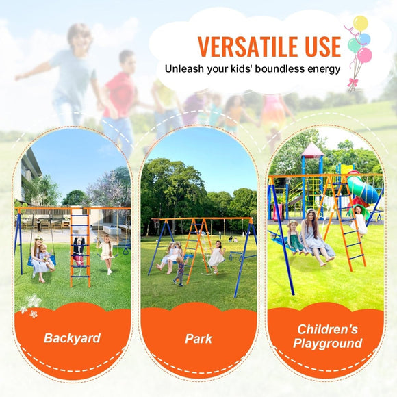 VEVOR Swing Sets for Backyard 6 in 1 Swing Set 440lbs Capacity Metal Swingset - RnR Galore