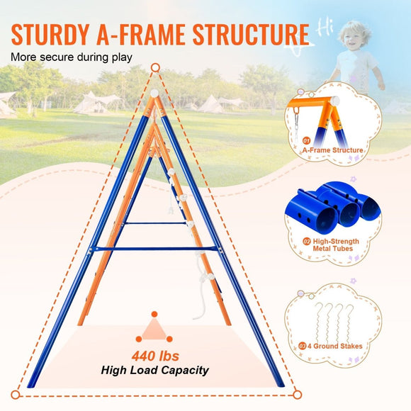 VEVOR Swing Sets for Backyard 6 in 1 Swing Set 440lbs Capacity Metal Swingset - RnR Galore