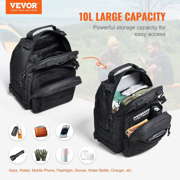 VEVOR Tactical Sling Bag 10L Military Rover Shoulder Sling Backpack Black - RnR Galore