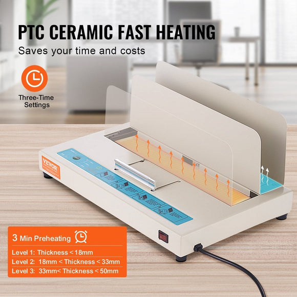 VEVOR Thermal Binding Machine, 500 Sheets Capacity Book Binding Machine, Thermal Book Binder 50mm Binding Thickness A3(Short Edge)/A4/A5 Document, with Infrared Optical Detection - RnR Galore