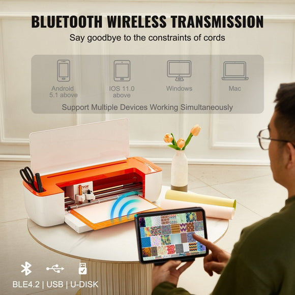 VEVOR Vinyl Cutter Machine, Bluetooth Connectivity DIY Cutting Machine, Compatible with iOS, Android, Windows and Mac, Massive Designs Included, for Creating Customized Cards, Home Decor - RnR Galore