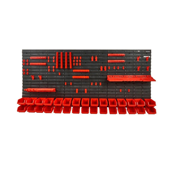 VEVOR Wall Mounted Storage Bins, 30 - Bin Parts Rack Organizer Garage Plastic Shop Tool with Wall Panels/Tool Holders/Hooks, Tool Organizer for Nuts, Bolts, Screws, Nails, Beads, Buttons, Black and Red - RnR Galore