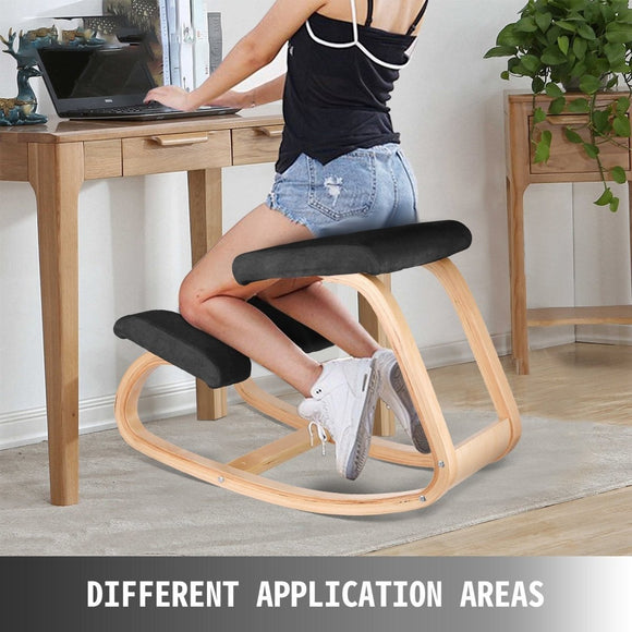 VEVOR Wooden Ergonomic Kneeling Chair Memory Seat Cushion Relieving Body Black - RnR Galore