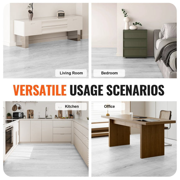 VEVORrlocking Vinyl Floor Tiles 48 x 7.3 inch, 10 Tiles 5.5mm Thick Snap Together, Light Gray Wood Grain DIY Flooring for Kitchen, Dining Room, Bedrooms & Bathrooms, Easy for Home Decor - RnR Galore