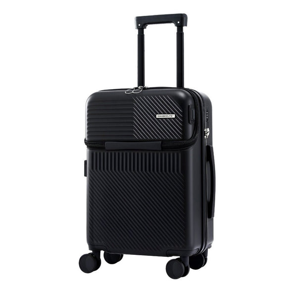Wanderlite 20" Luggage Suitcase Front Pocket Travel Carry On TSA Black - RnR Galore