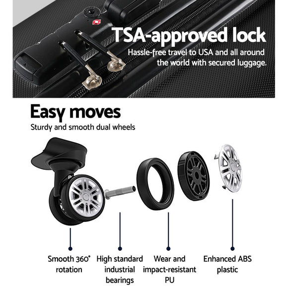 Wanderlite 24" 66cm Luggage Trolley Travel Set Suitcase Carry On Hard Case TSA Lock Lightweight Black - RnR Galore