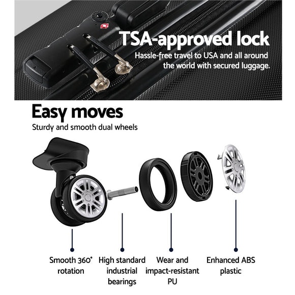 Wanderlite 28" 75cm Luggage Trolley Travel Set Suitcase Carry On Hard Case TSA Lock Lightweight Black - RnR Galore