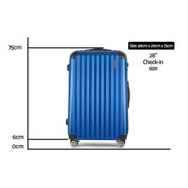 Wanderlite 28" 75cm Luggage Trolley Travel Suitcase Set Carry On Hard Case TSA Lock Lightweight Blue - RnR Galore