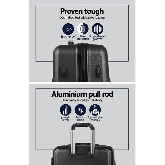 Wanderlite 2pc Luggage Trolley Set Suitcase Travel TSA Carry On Hard Case Lightweight Black - RnR Galore