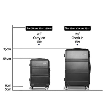 Wanderlite 2pc Luggage Trolley Set Suitcase Travel TSA Carry On Hard Case Lightweight Black - RnR Galore