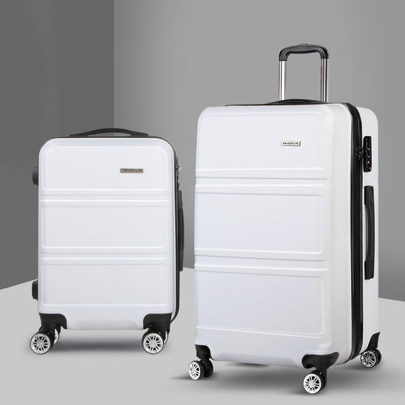 Wanderlite 2pc Luggage Trolley Set Suitcase Travel TSA Carry On Hard Case Lightweight White - RnR Galore