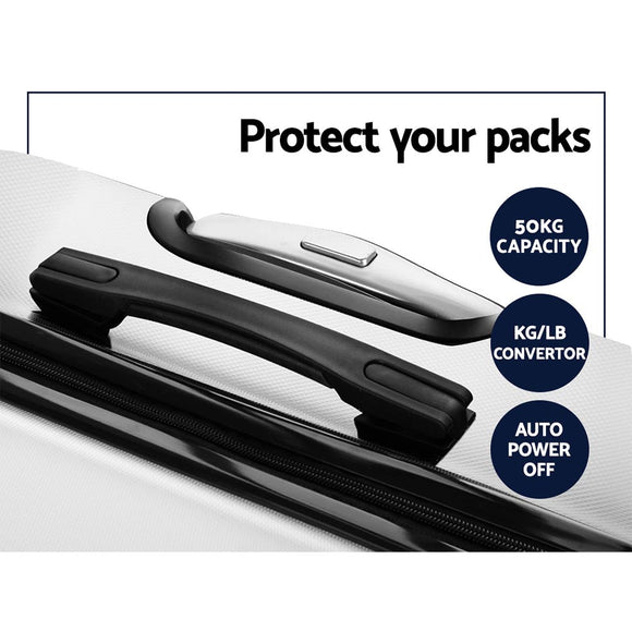 Wanderlite 2pc Luggage Trolley Set Suitcase Travel TSA Carry On Hard Case Lightweight White - RnR Galore