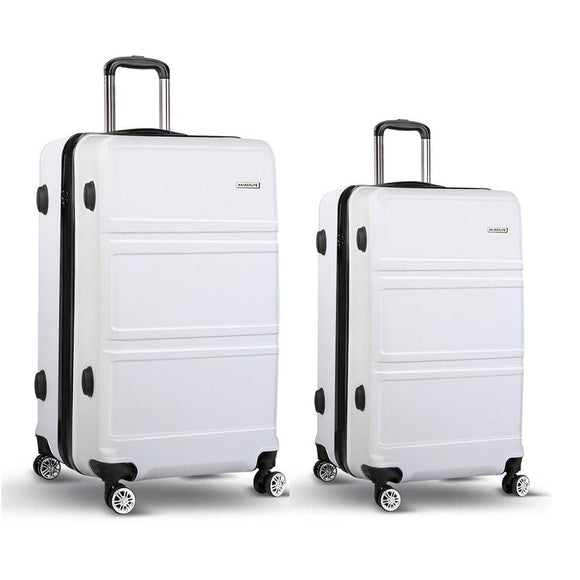 Wanderlite 2pc Luggage Trolley Set Suitcase Travel TSA Carry On Hard Case Lightweight White - RnR Galore