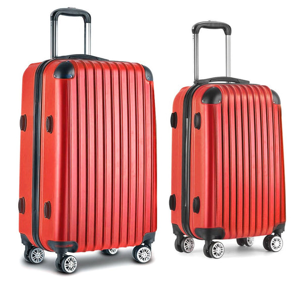 Wanderlite 2pc Luggage Trolley Travel Set Suitcase Carry On TSA Hard Case Lightweight Red - RnR Galore