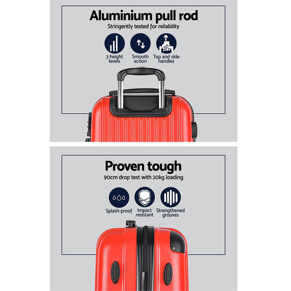 Wanderlite 2pc Luggage Trolley Travel Set Suitcase Carry On TSA Hard Case Lightweight Red - RnR Galore