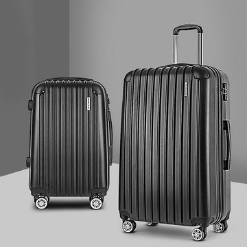 Wanderlite 2pcs Luggage Trolley Set Travel Suitcase Carry On Hard Case Lightweight Black - RnR Galore