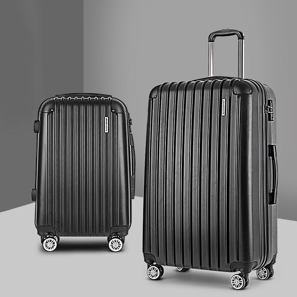 Wanderlite 2pcs Luggage Trolley Set Travel Suitcase Carry On Hard Case Lightweight Black - RnR Galore