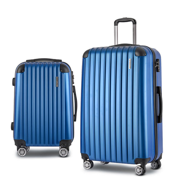 Wanderlite 2pcs Luggage Trolley Set Travel Suitcase Carry On Hard Case Lightweight Blue - RnR Galore