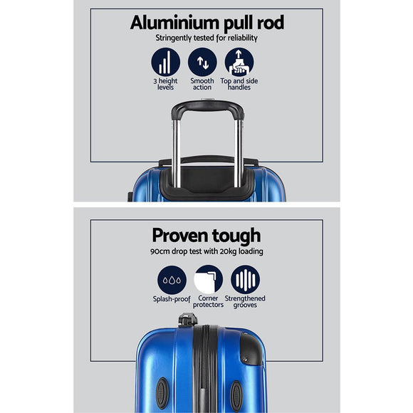 Wanderlite 2pcs Luggage Trolley Set Travel Suitcase Carry On Hard Case Lightweight Blue - RnR Galore