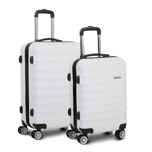 Wanderlite 2pcs Luggage Trolley Travel Suitcase Set TSA Hard Shell Case Strap White - RnR Galore