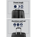 Wanderlite 3pc Luggage Trolley Set Suitcase Travel TSA Carry On Hard Case Lightweight Black - RnR Galore